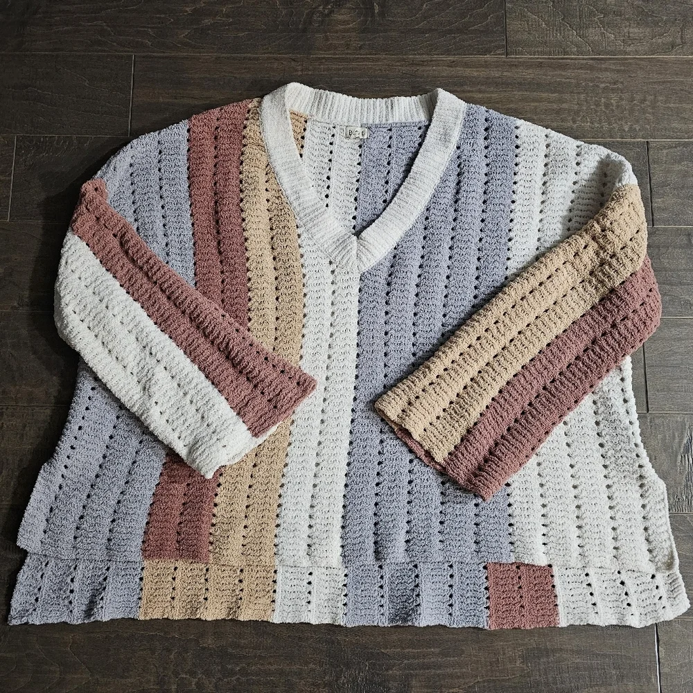 POL Chunky Knit Striped Colored Block Chenille Sweater Size Large - Picture 4 of 6
